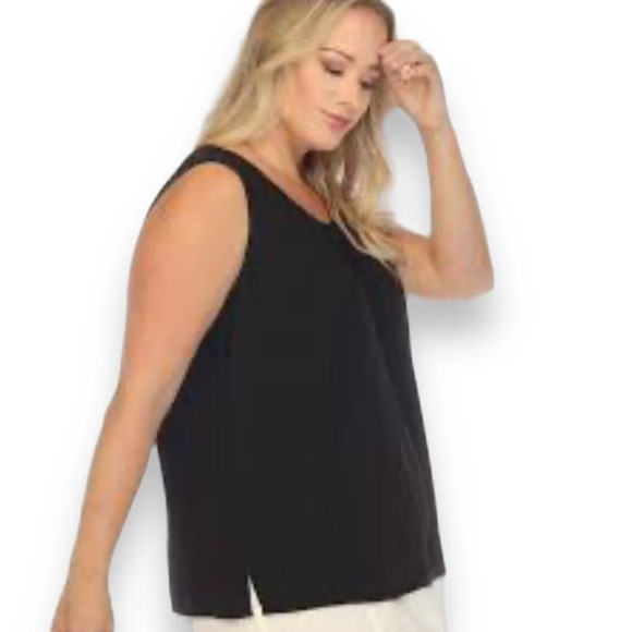 Citron Tops - Citron black silk sleeveless shell tank top, plus size 3X scoop neck side vents